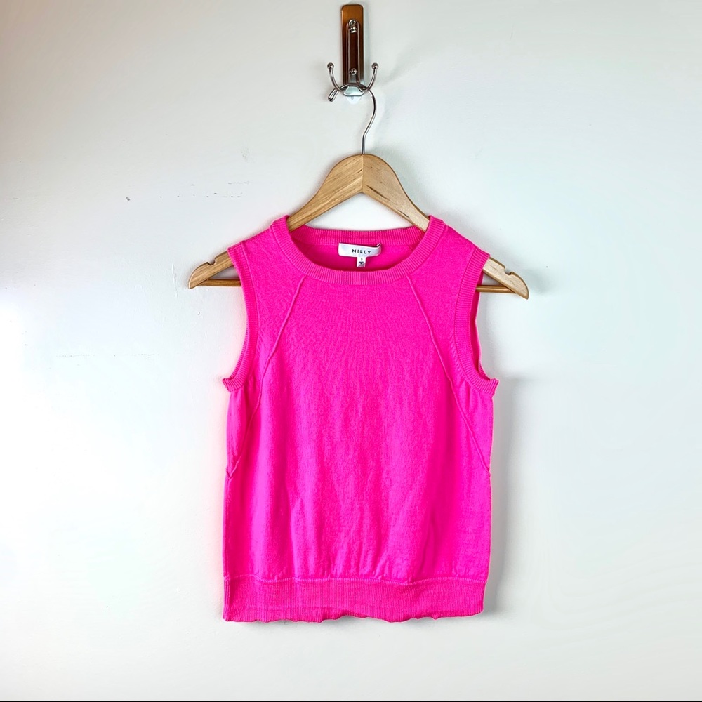 Milly Sleeveless Neon Pink Tank Top Sweater - image 1